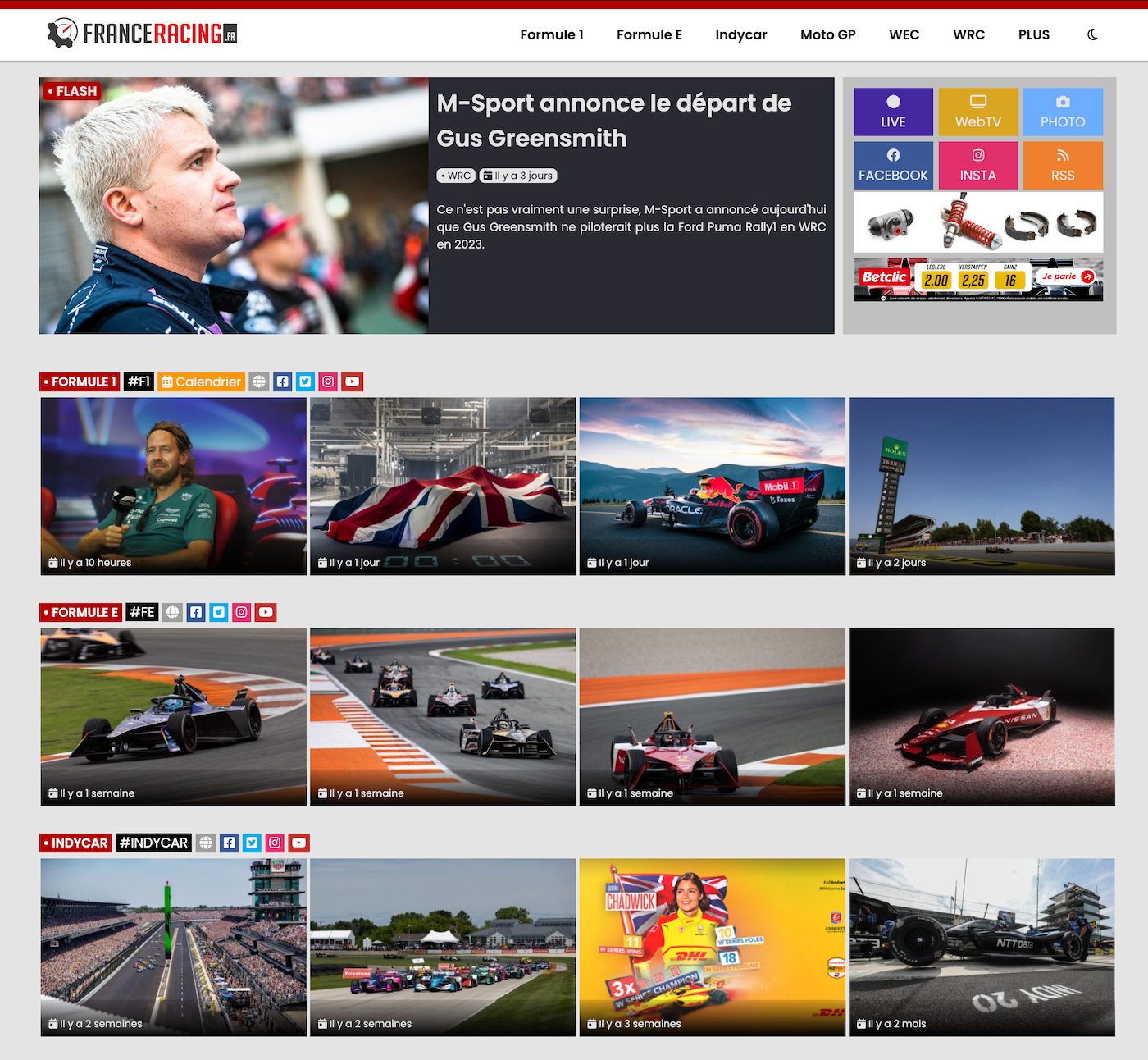 Capture d'écran du projet France Racing